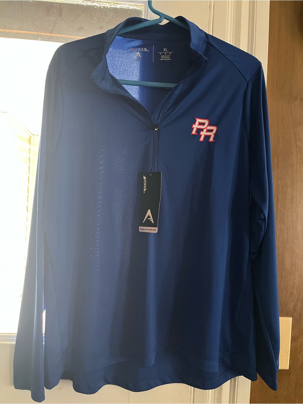 New Antigua Women’s Royal Blue Quarter Zip Pullover with PR Embroidery
